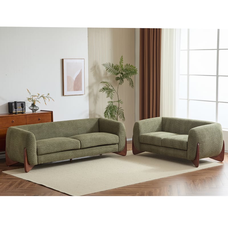 Arion Upholstered Boucle 2-Piece Living Room Sofa Set by Christopher Knight Home - Olive-Green
