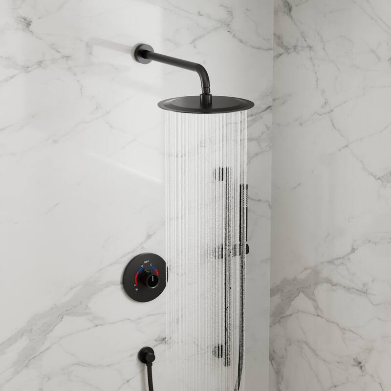GRANDJOY 10" Wall-Mounted Shower Head System and Handheld Shower with Sliding Bar