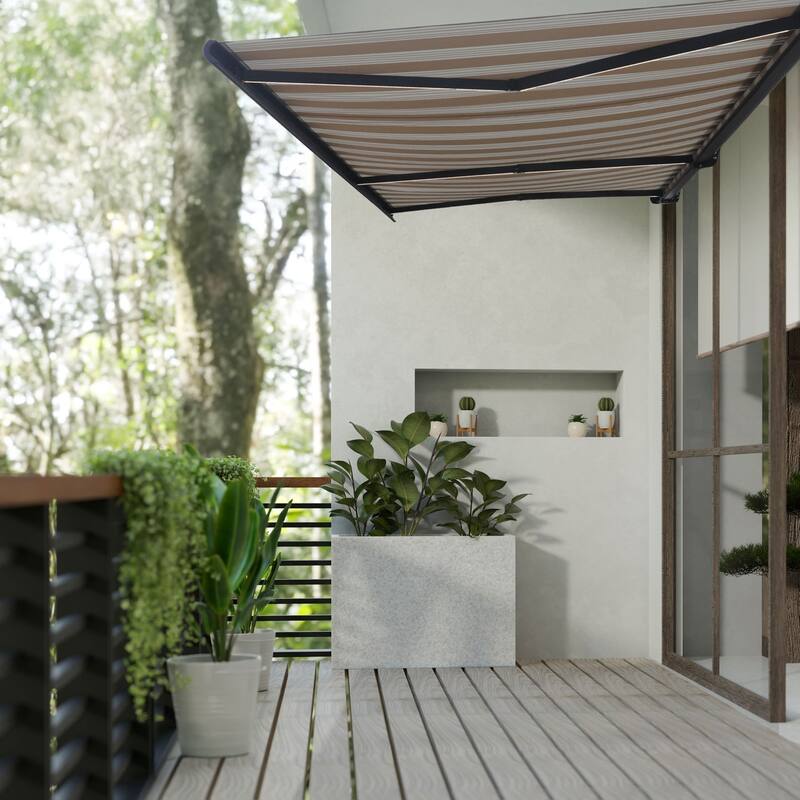Italian Full Cassette Motorized Patio Awning with App and Remote Control - Beige/Bianco Striped - 16 x 10 Feet