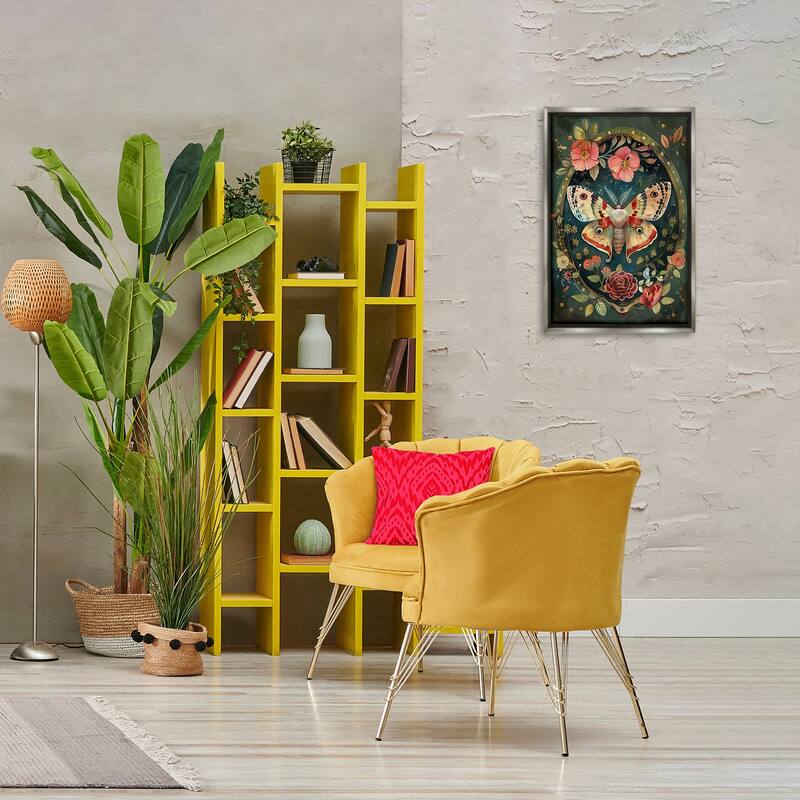 Stupell Victorian Moth & Florals Framed Floater Canvas Wall Art Design By The Dutch Lady