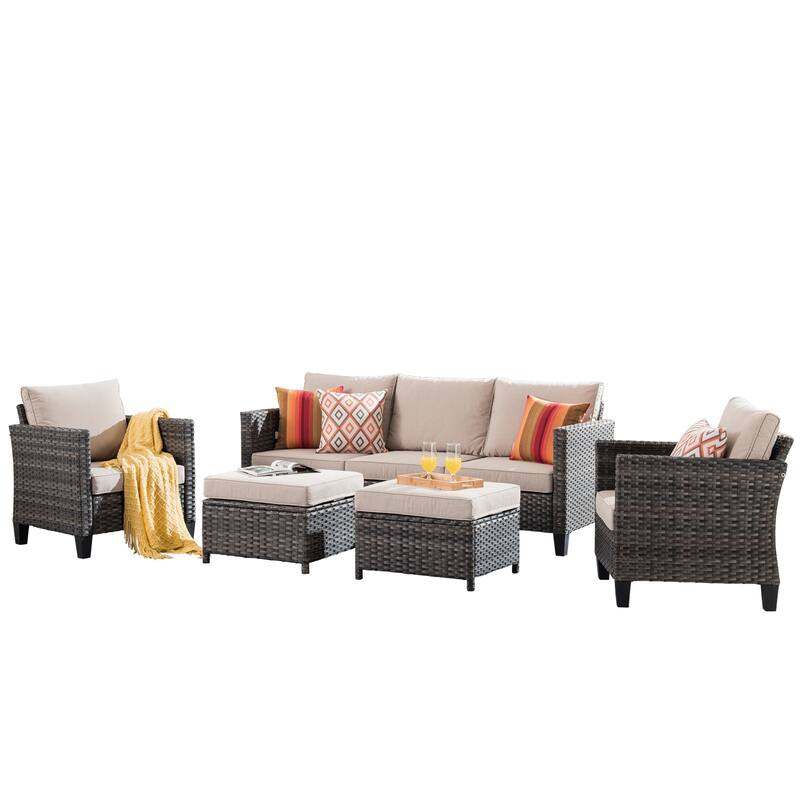 OVIOS Patio Furniture Wicker 5-piece Outdoor High-back Sectional Set