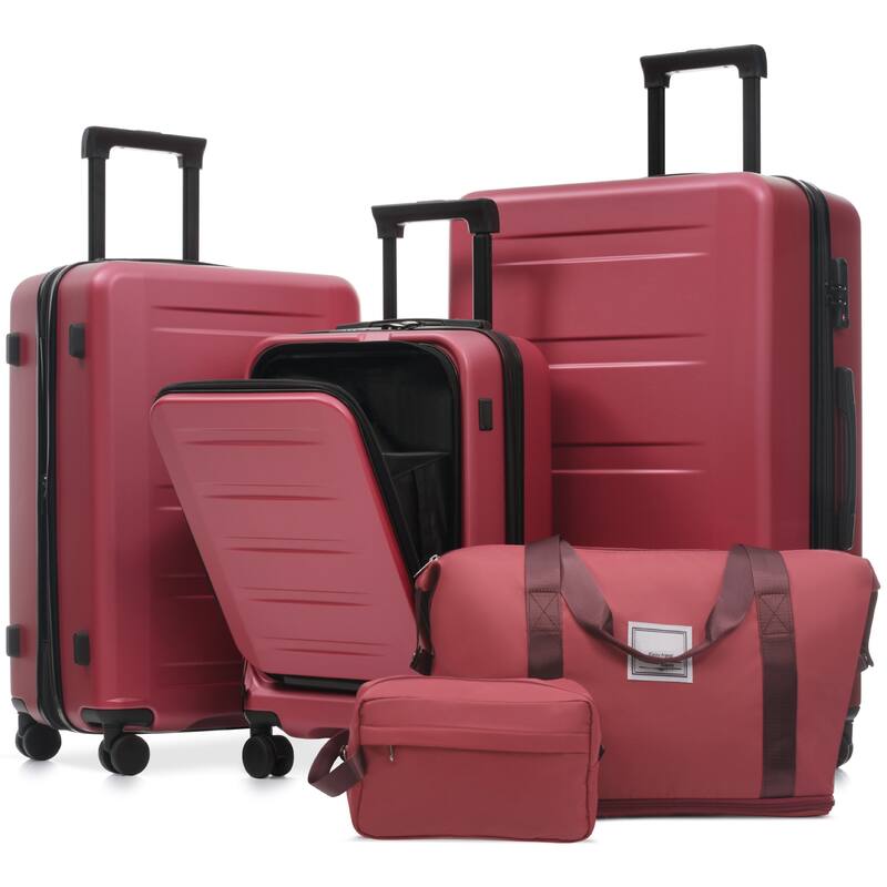 Luggage Sets 5 Piece with Front Opening, Hardside Expandable Carry On Suitcase Set with Double Spinner Wheel, with USB Port