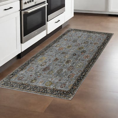 HomeRoots Floral Transitional Runner Area Rug - 94.00 in. x 30.00 in. x 0.30 in.