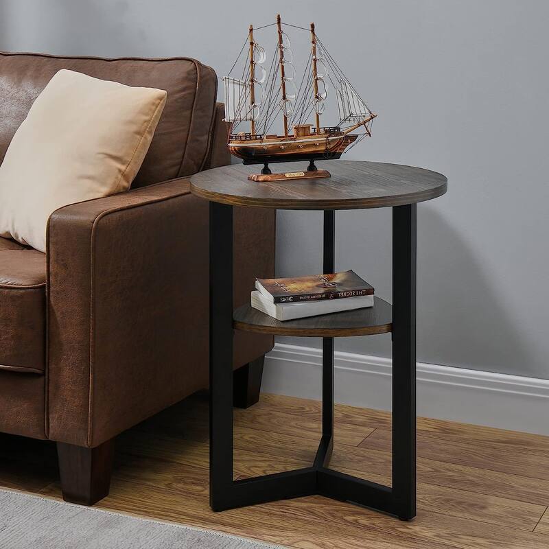 Round Coffee Table 2-Tier Modern Industrail Center Table