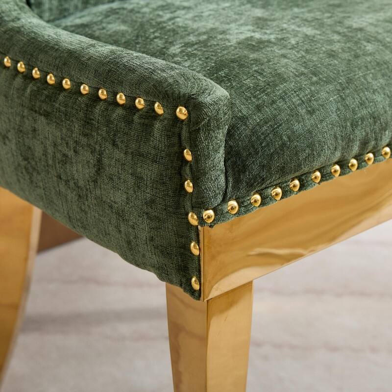 Chenille Dining Chairs, Modern Style with Curved Gold - Plated Legs & Rivet Trim, Upholstered Comfort , Set of 2