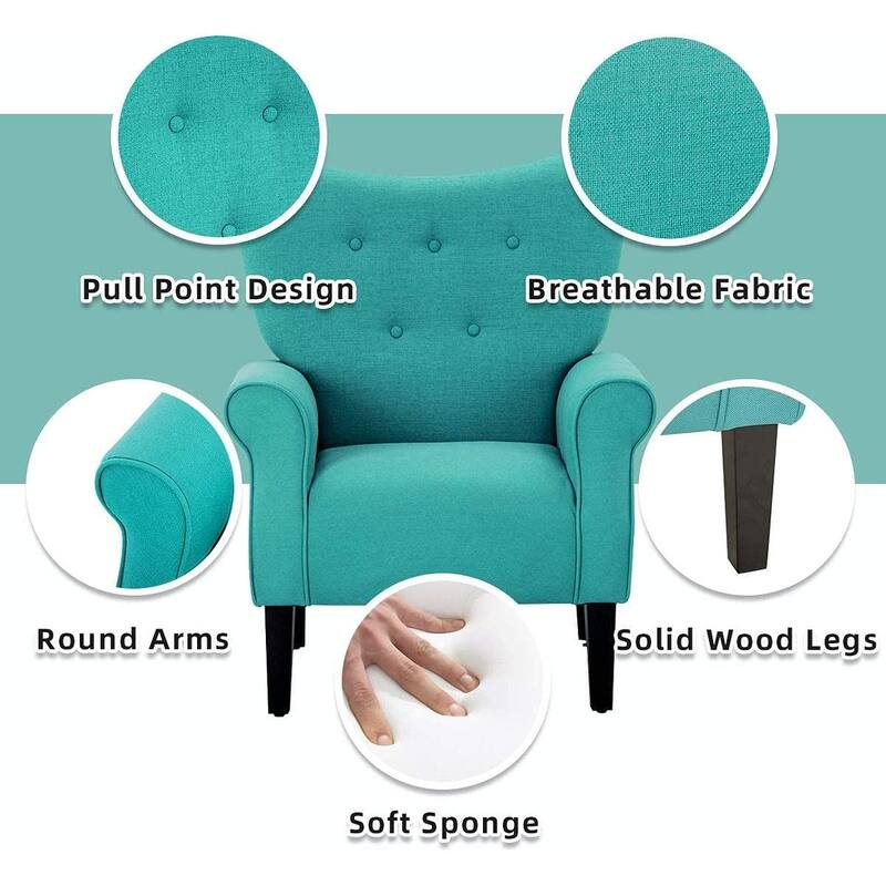 Erommy Wing back Arm Chair, Upholstered Fabric High Back Chair with Wood Legs