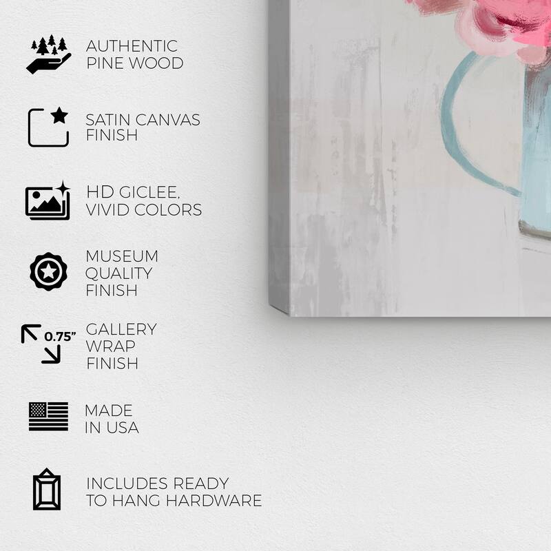 Wynwood Studio Canvas Floral and Botanical Contemporary Floral Pot Pink and Light Gray Farmhouse Wall Art Canvas Print