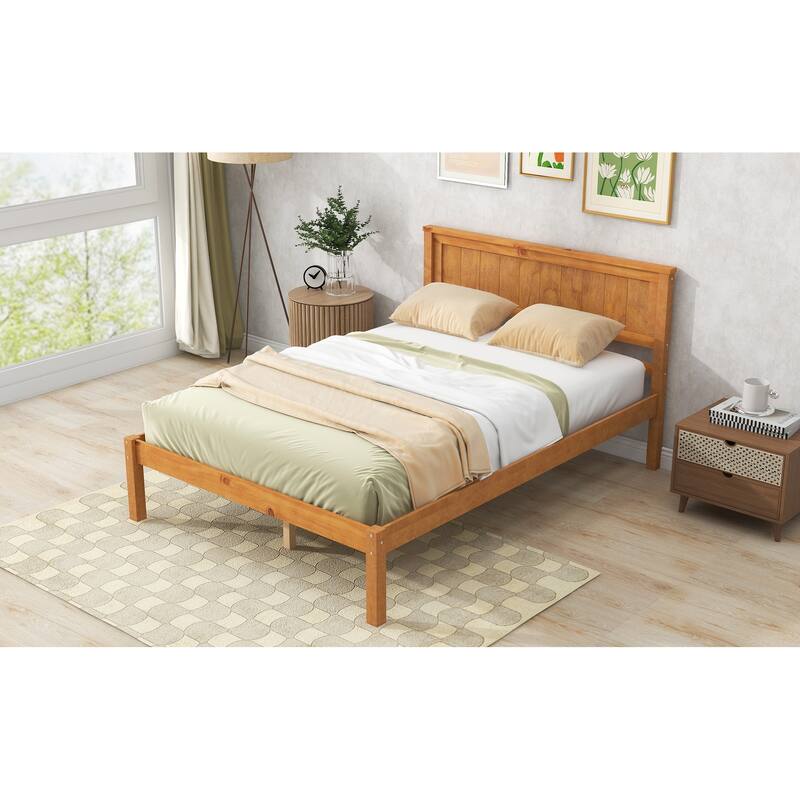 Full Size Oak Finished Wood Platform Bed Frame