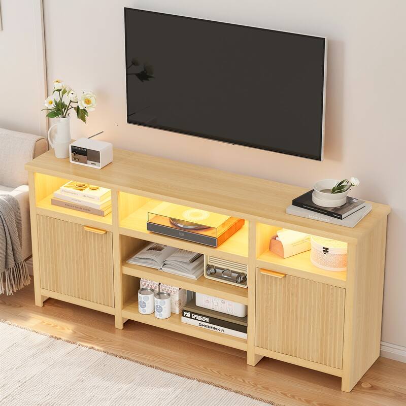 Pocassy 75 Inch Modern Media TV Console Table Cabinets with Doors