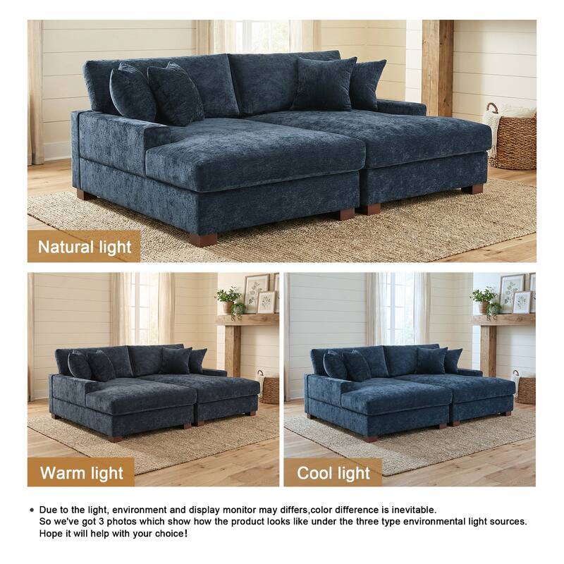 2 Set Chenille Upholstered Modular Sectional Sofa Chaise with Pillows