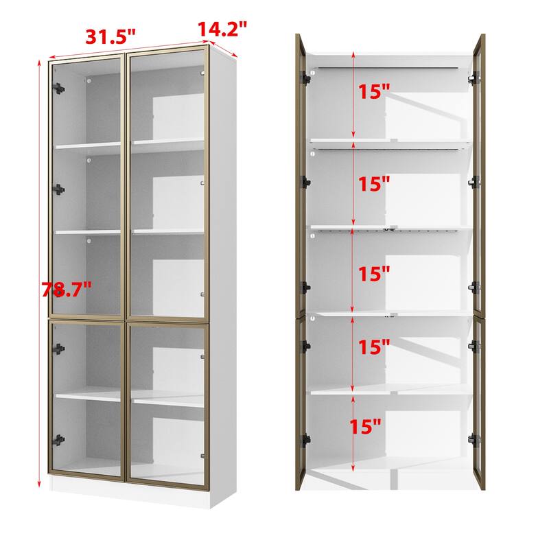 Tall Modular Display Storage Cabinet Bookcase w/Light Home Office
