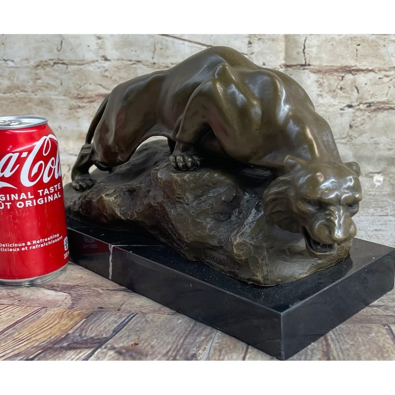 Sabre Tooth Tiger Lion Panther Bronze Sculpture Statue On Marble Base