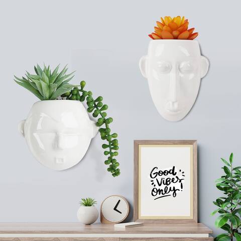 3 - Piece Artificial Succulent in Vase Set/White Ceramic Head Planter with Artificial Plants