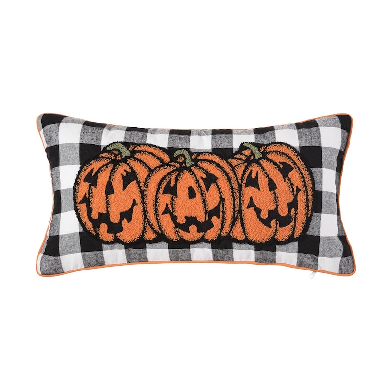 12" x 24" Jack-O-Lantern Pumpkin Tufted Halloween Throw Pillow