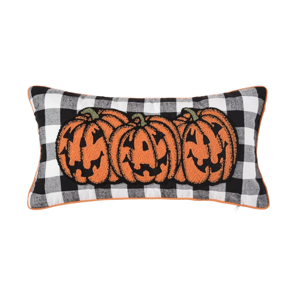 12" x 24" Jack-O-Lantern Pumpkin Tufted Halloween Throw Pillow