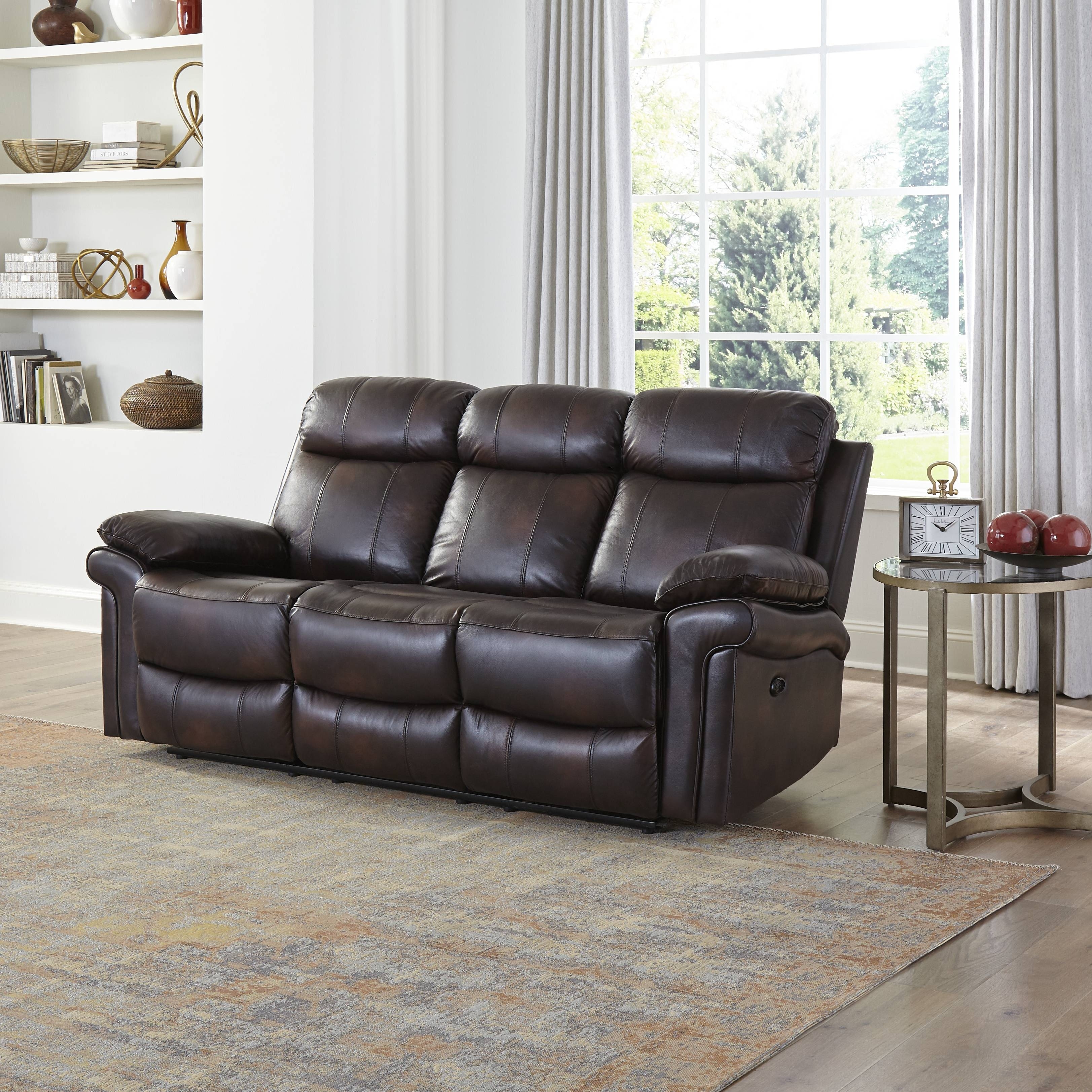 Shop Hudson Power Reclining Top Grain Leather Sofa Brown Blue