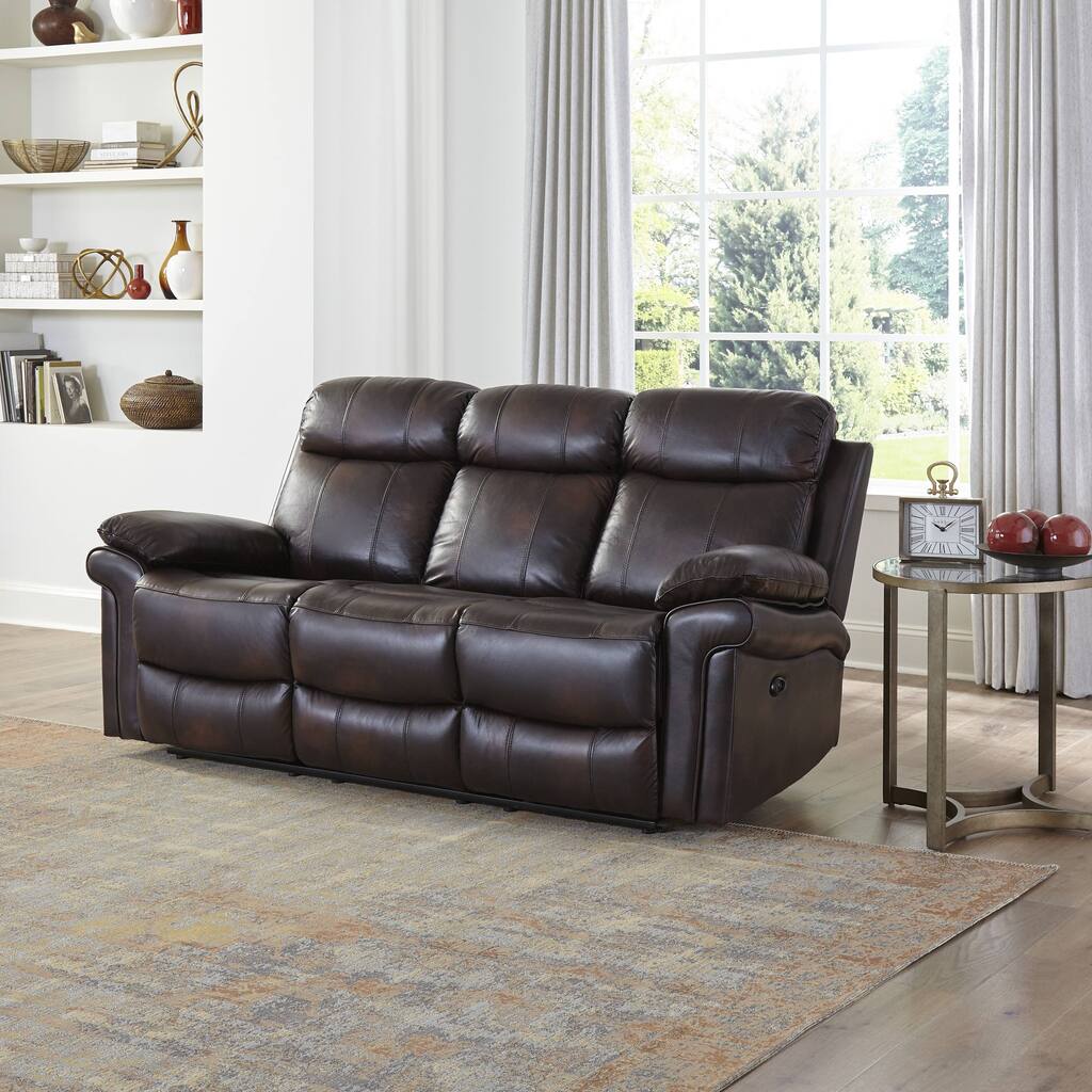Hudson Power Reclining Top Grain Leather Sofa (Brown/ Blue/ Red)