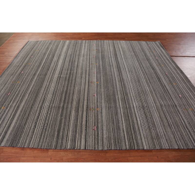 Hand Knotted Oriental 100% Wool Carpet Tribal Tribal Greys & Charcoal Gabbeh Area Rug - 9' 9'' X 8' 1''