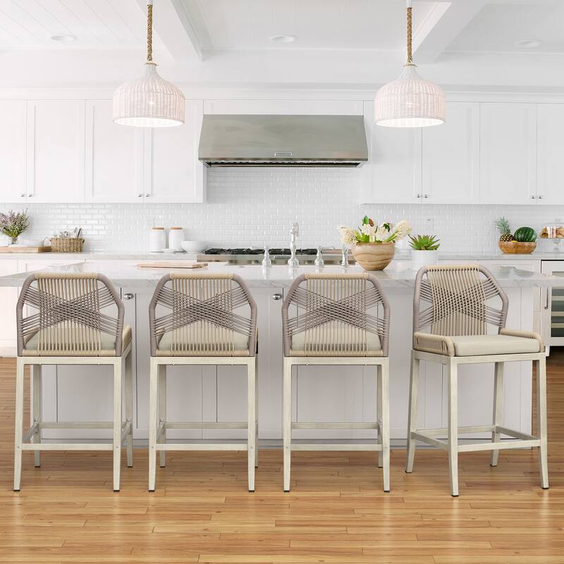 Modern Aluminum Counter Height Bar Stools, Upholstered Counter Stools with Back - 27.5"H