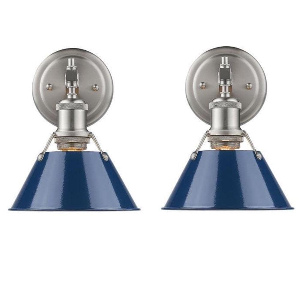 1 Light Bath Vanity Set with Navy Blue Shade in Pewter Set of 2 8 x 10