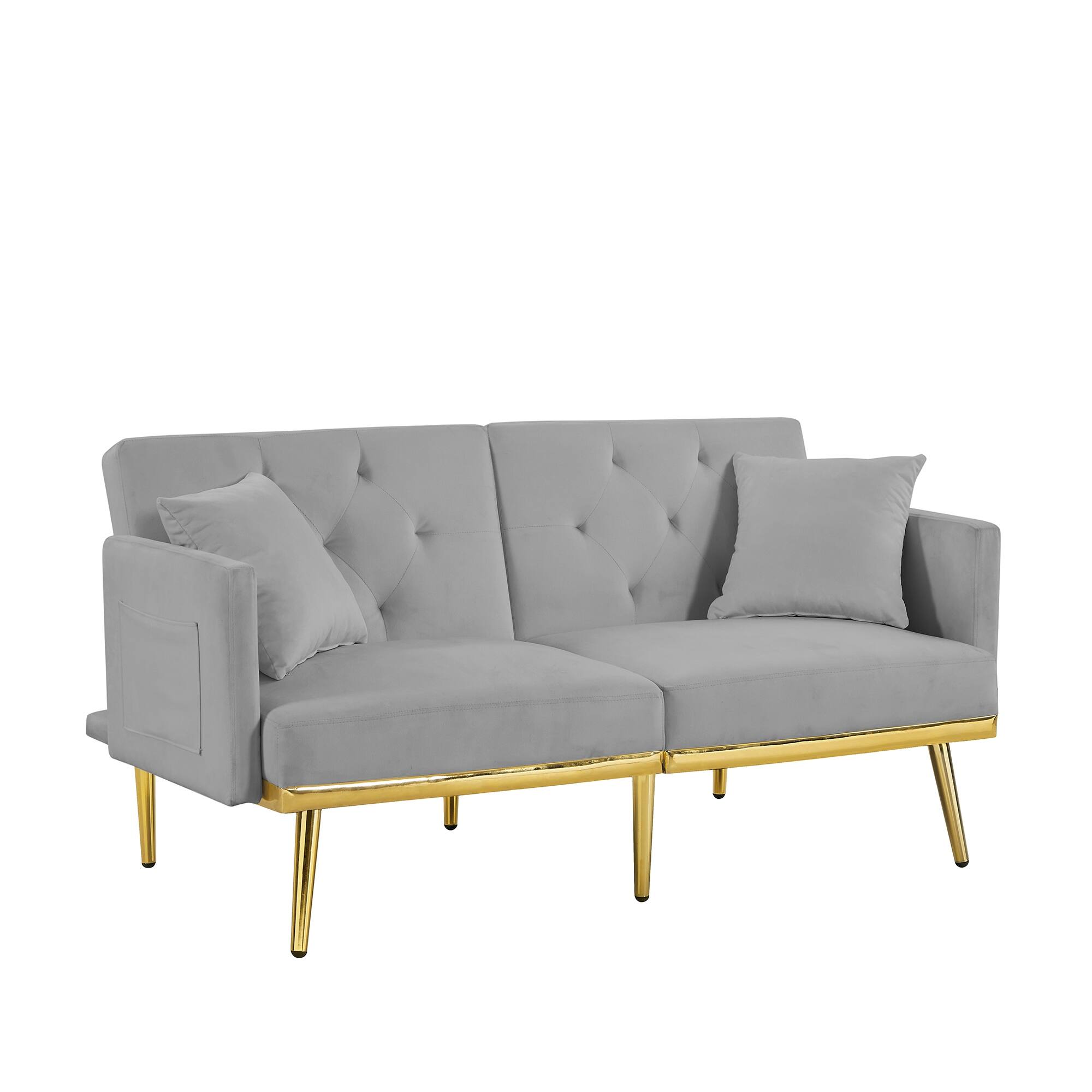 Mid-Century Modern Velvet Padded Sofa Bed Seat Convertible Futon ...