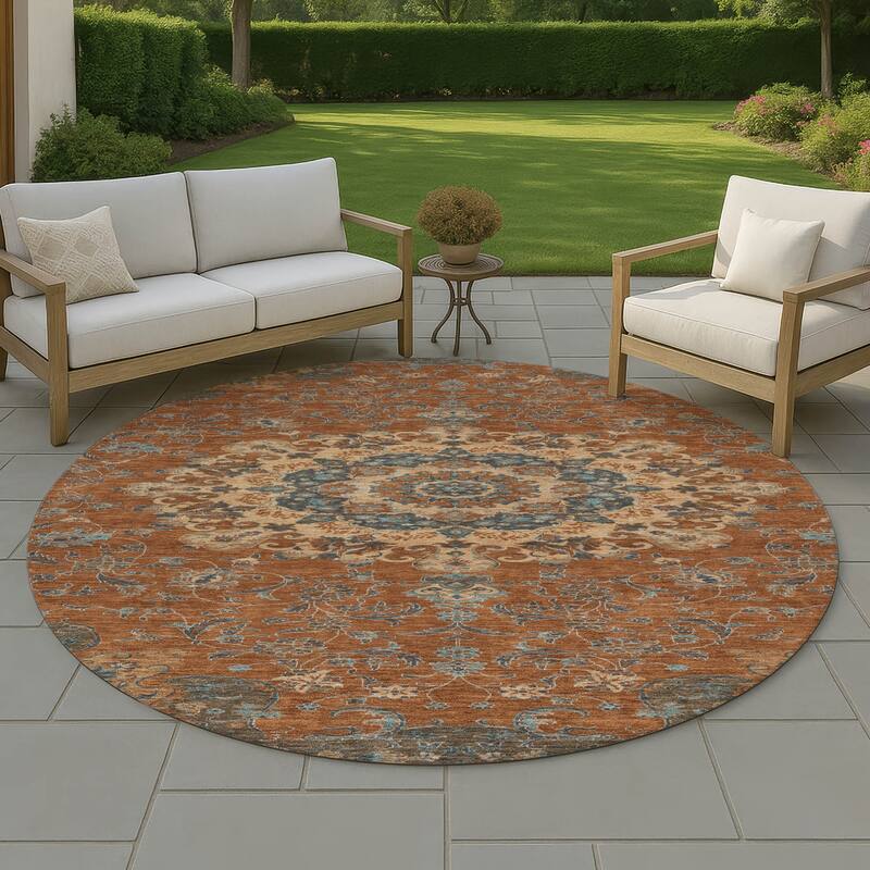 Machine Washable Indoor/ Outdoor Traditional Awaka Chantille Rug - Paprika - 8' x 8'