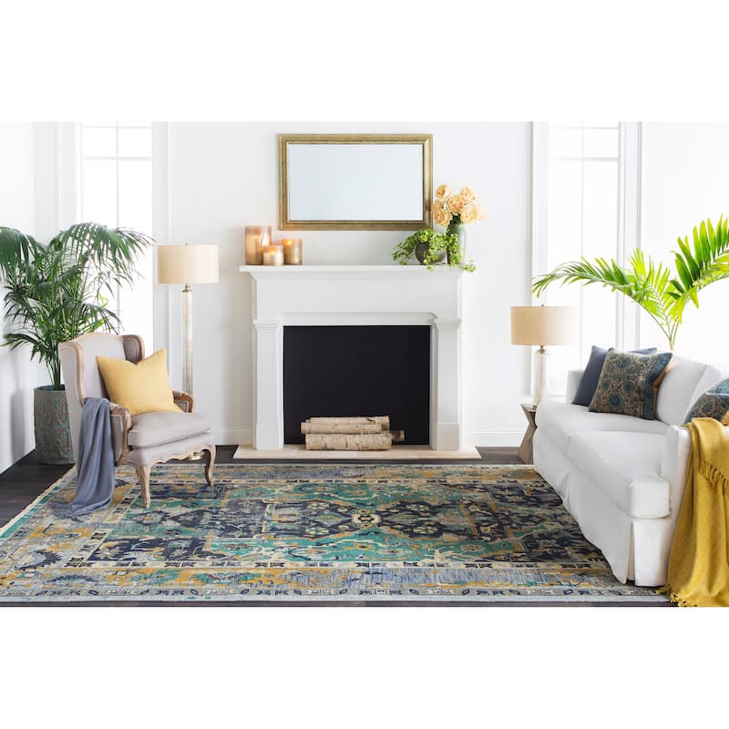 Hand-Knotted Umbriel Wool Accent Rug - 12' x 15' - 12' x 15' - Teal/Blue