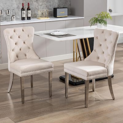 Velvet Dining Chairs Set of 2 Upholstered Side Chairs Farmhouse Accent Chairs with Metal Legs for Guest Room Restaurant