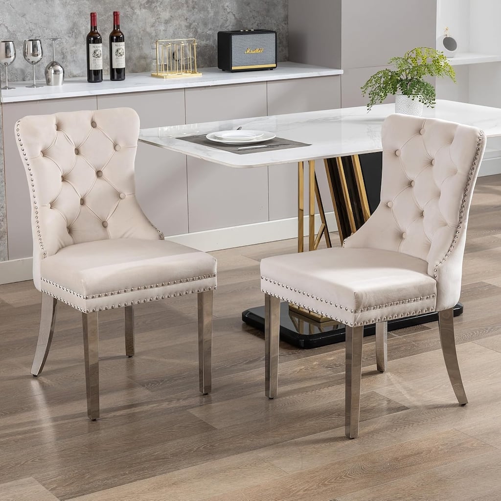 Velvet Dining Chairs Set of 2 Upholstered Side Chairs Farmhouse Accent Chairs with Metal Legs for Guest Room Restaurant