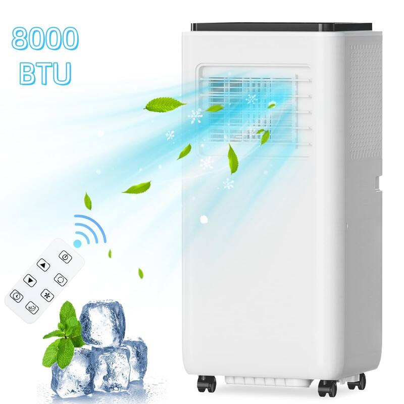 8000 BTU Portable Air Conditioner with Dehumidifier, Quiet 3-in-1 Cooling - Black