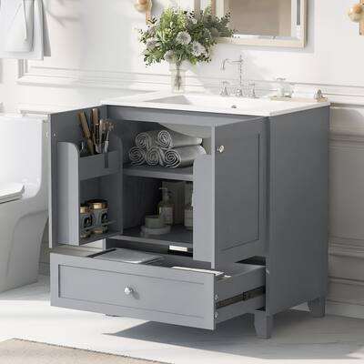 Compact 30" Bathroom Vanity Set with Ceramic Undermount Sink, Soft-Close Doors, Adjustable Shelf & Blue Gray Finish