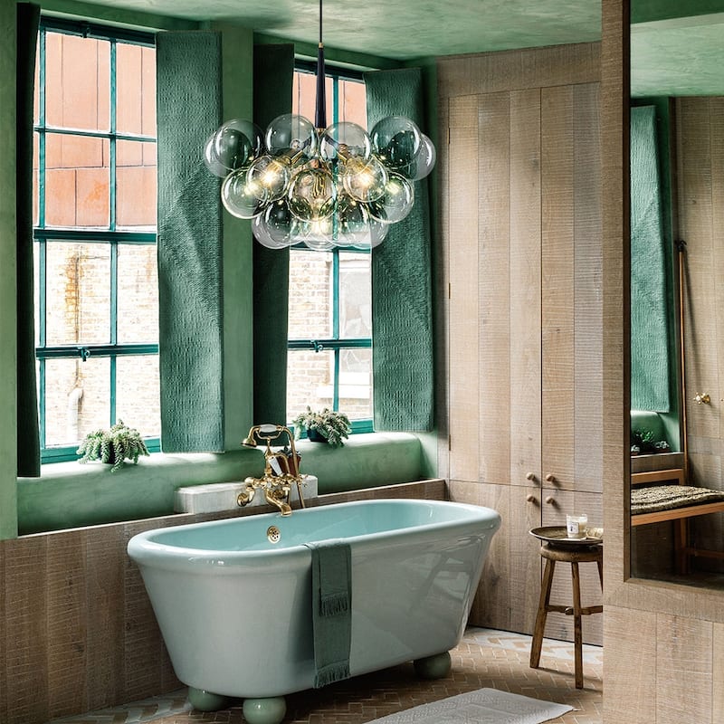 Glam Art Deco Cluster Glass Globe Green Bubble Chandelier - Gradient Green Glass