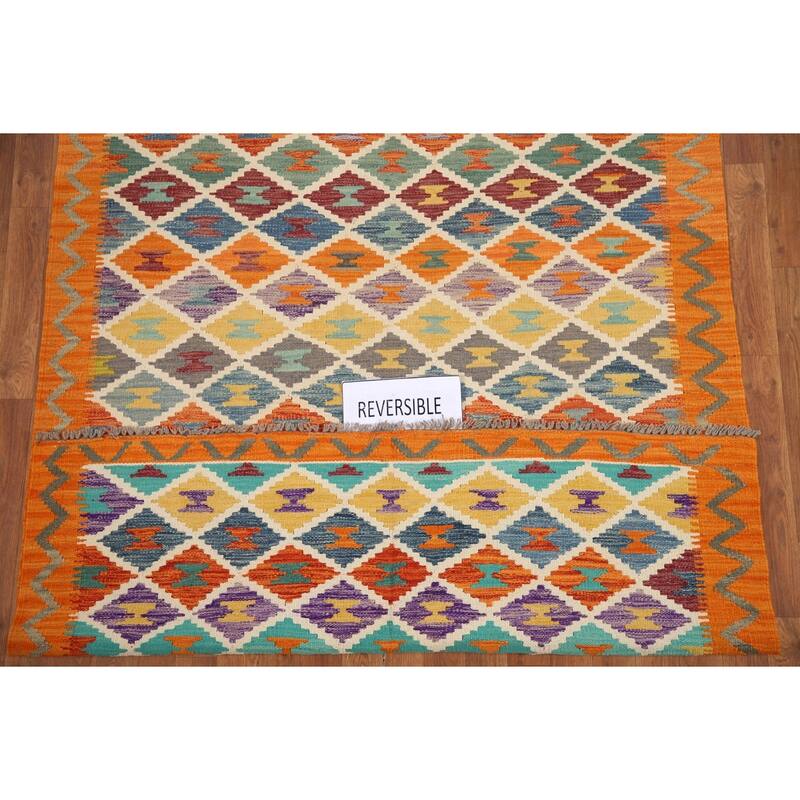 Hand Woven Oriental 100% Wool Carpet Southwestern Geometric Multi-Colored Kilim Area Rug - 6' 2'' X 4' 11''
