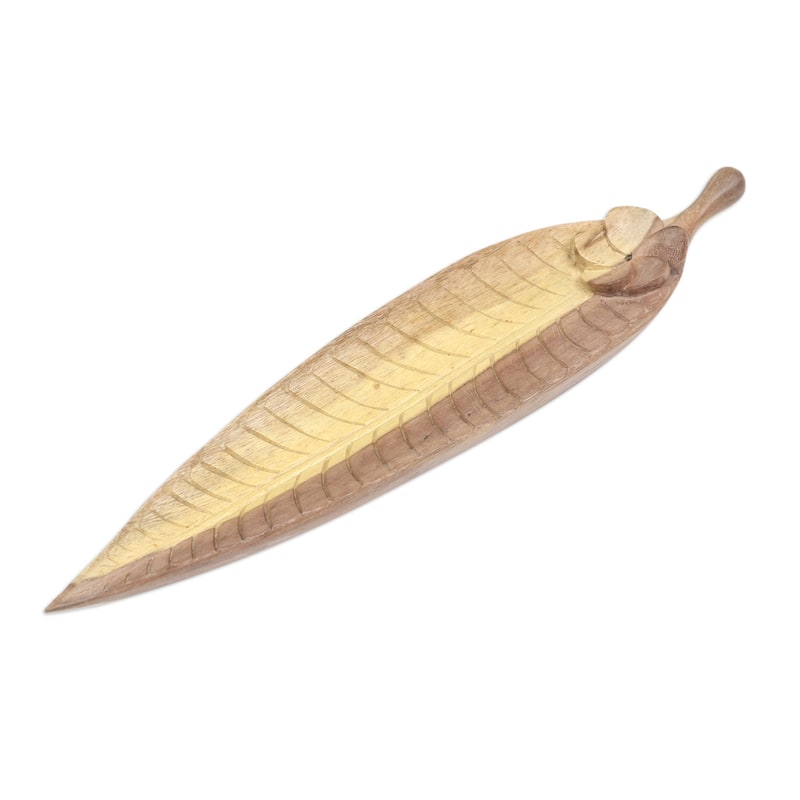 Novica Handmade Jepun Leaf Wood Incense Holder