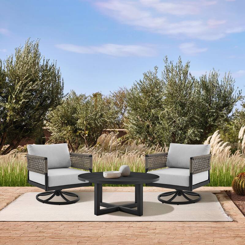 Felicia Black Aluminum & Grey Rope Outdoor Swivel Rocker Chair
