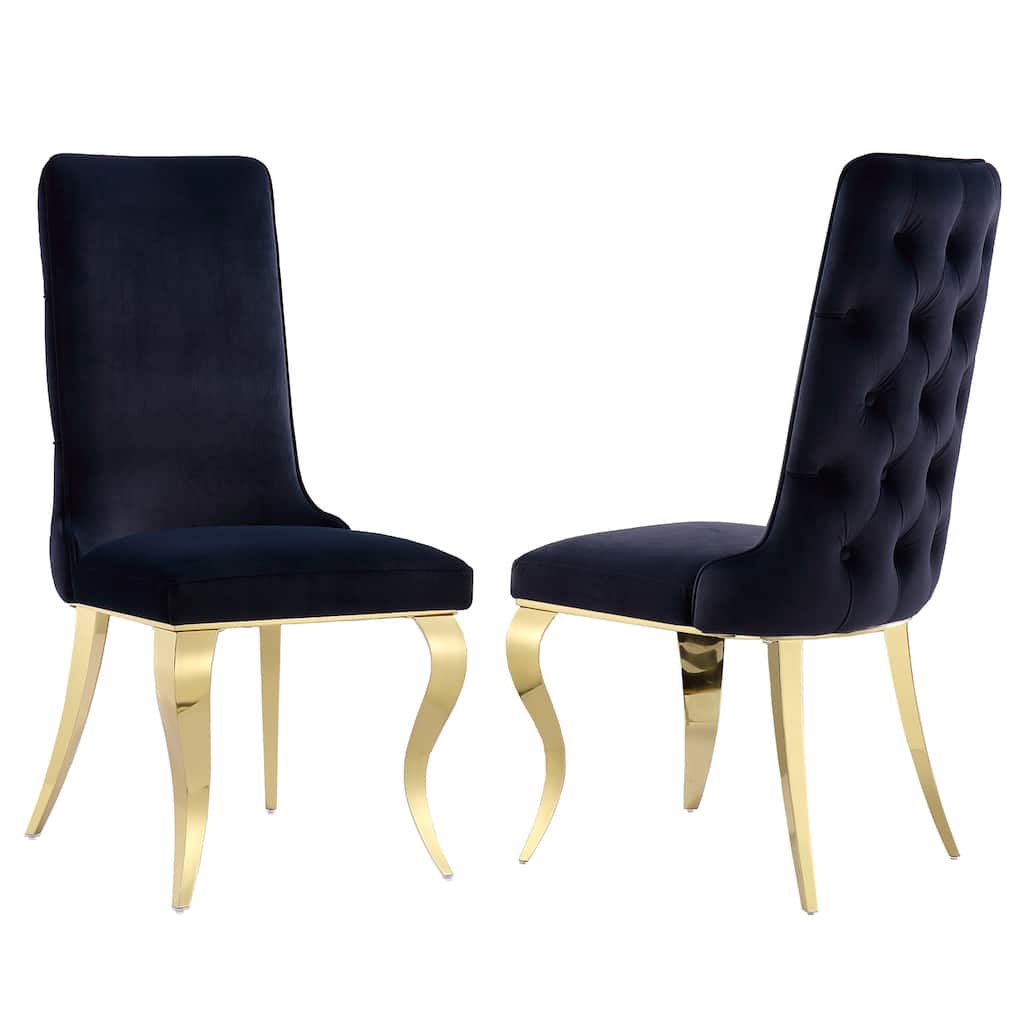 Heavy Duty Dining Chairs with Button Tufted Backrest and Polished Stainless Steel Metal Legs