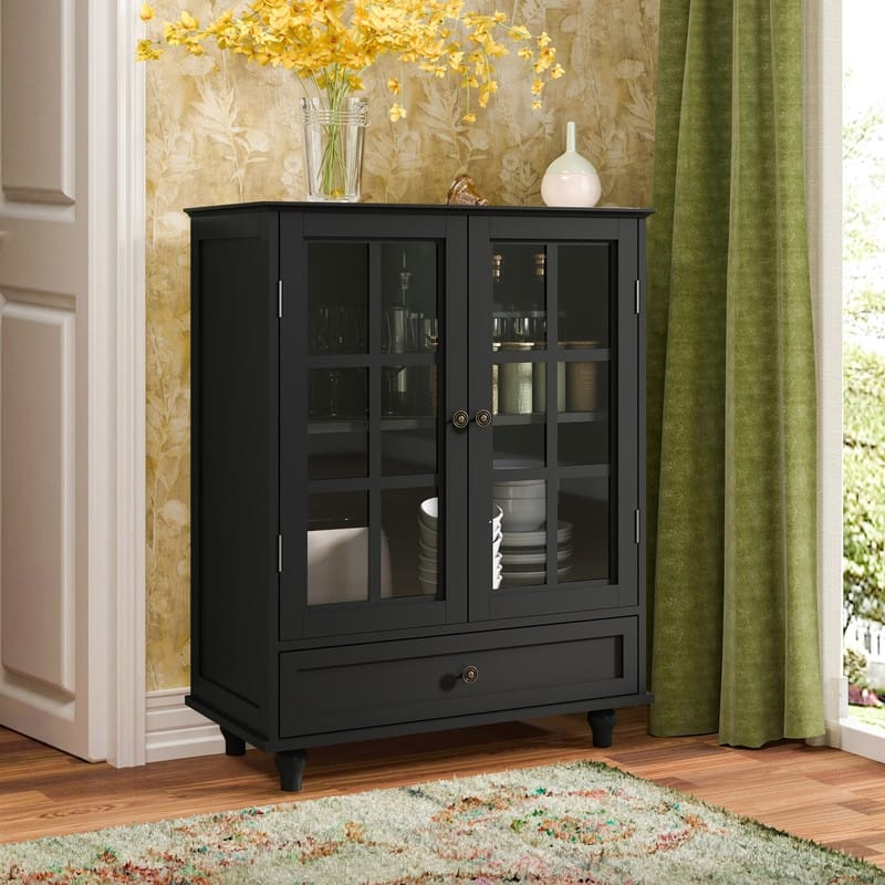 Modern Buffet Cabinet with Adjustable Shelves and Display Glass Doors for Versatile Living Room Storage