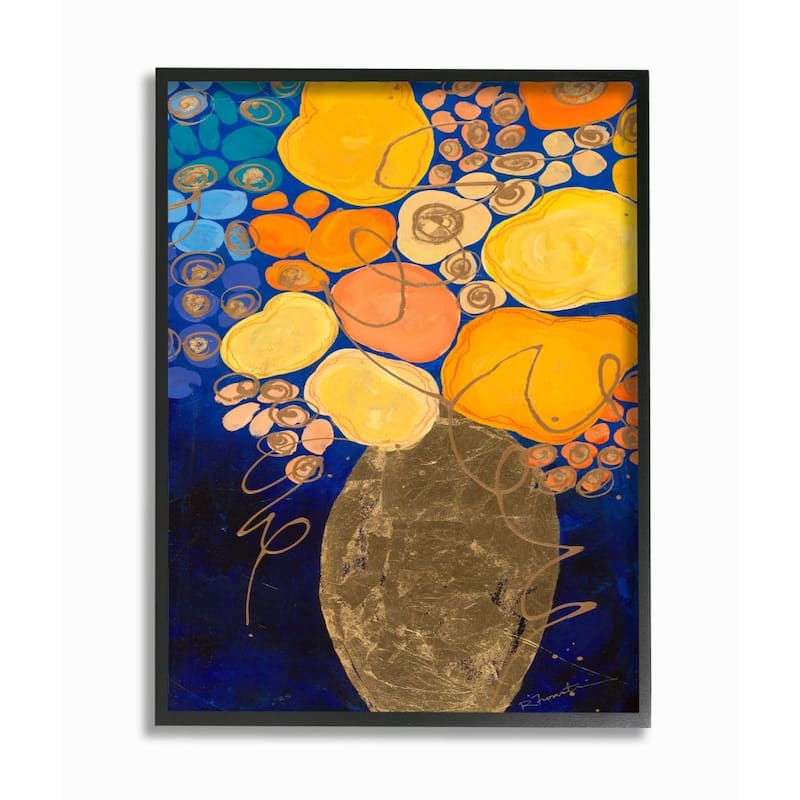 Stupell Summer Floral Abstract Blue Orange Yellow Framed Wall Art - Multi-Color - 11 x 14 - Black
