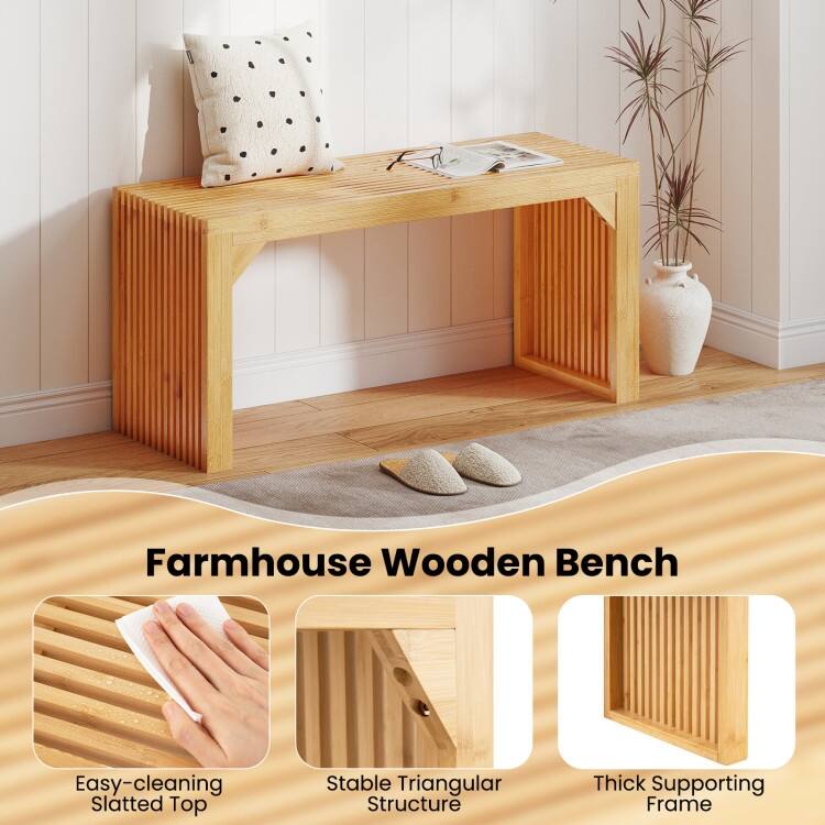 Natural Wicker Wooden Entryway Bench 36 inches Lattice Hollow Seating - 36" x 13" x 17"