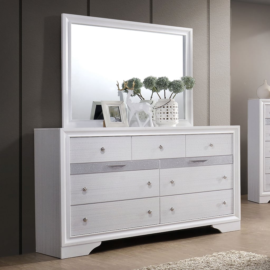 Relo Contemporary White Wood 9-Drawer 2-Piece Dresser and Mirror Set by Furniture of America