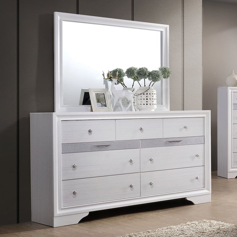 Relo Contemporary White Wood 9-Drawer 2-Piece Dresser and Mirror Set by Furniture of America - White