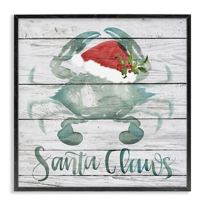Stupell Santa Claws Blue Crab Nautical Pun Christmas Framed Wall Art, 12 x 12