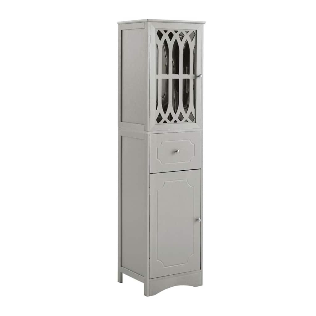 White/Grey Freestanding Linen Tower with 4-Tier Shelves - Space Saver Cabinet