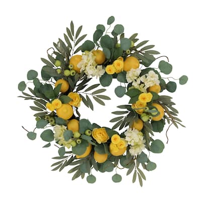 24" Artificial Lemon Hydrangea Floral Spring Wreath