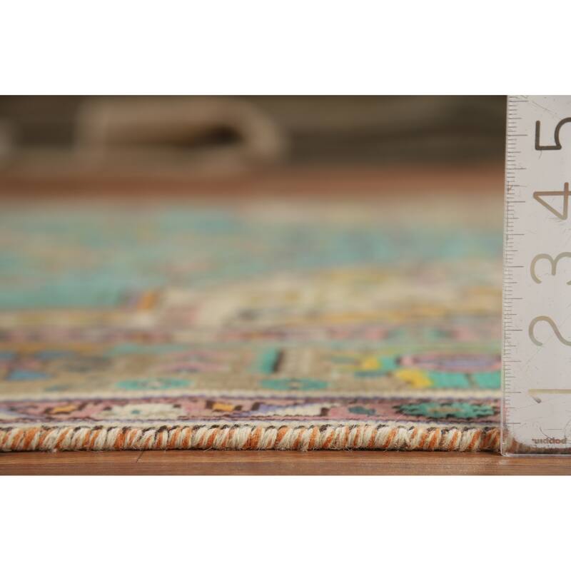 Hand Knotted Oriental 100% Wool Carpet Traditional Floral Navy Blue & Blues Tabriz Area Rug - 9' 6'' X 6' 9''