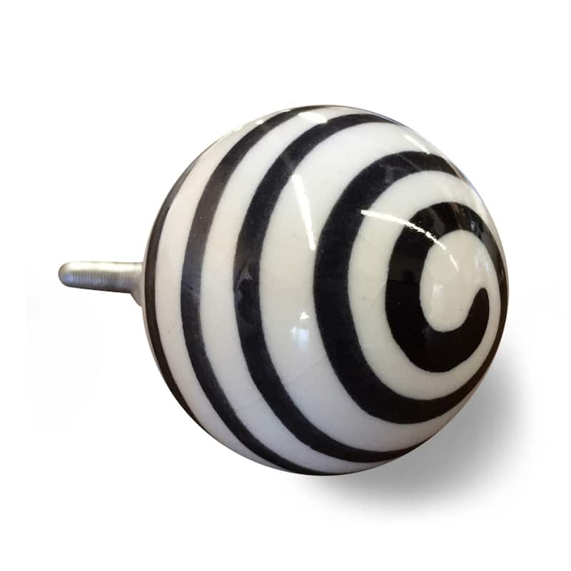 HomeRoots Set of Eight Black And White Ceramic And Metal Drawer Pull Knobs - 1.5' X '1.5' X '1.5