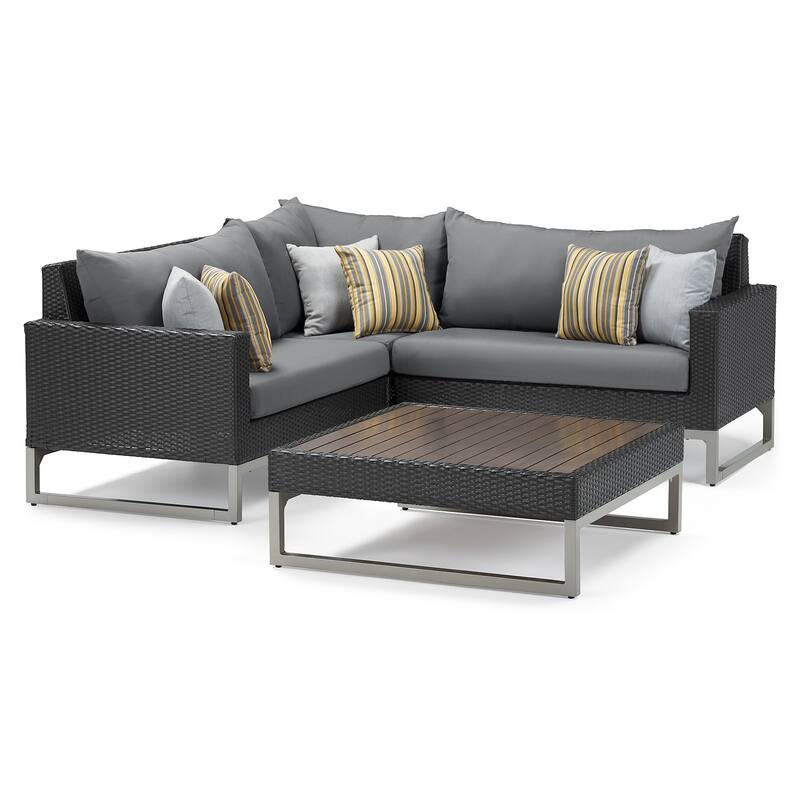 Milo Espresso 4 Piece Sunbrella Outdoor Patio Sectional with Table