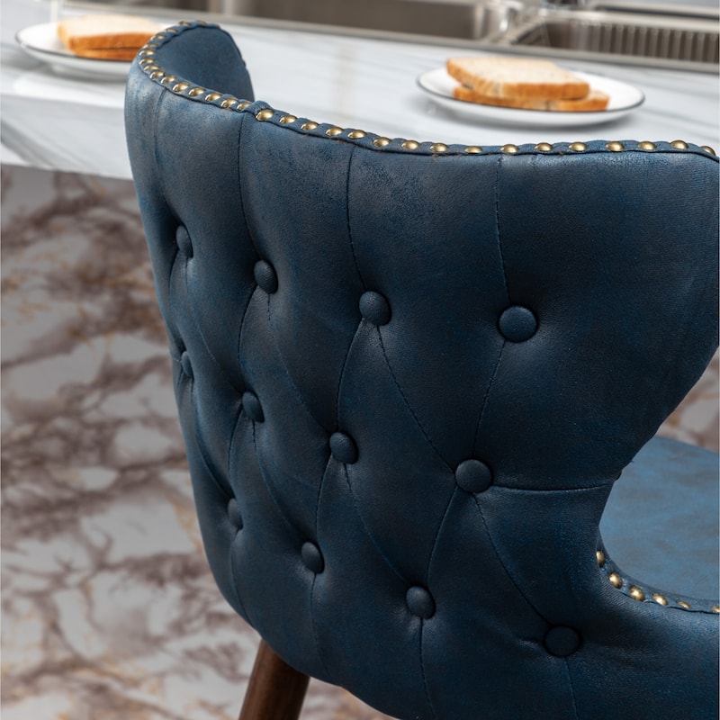 Roundhill Furniture Nevis Mid-century Modern Faux Leather Tufted Nailhead Trim Barstool Set of 2