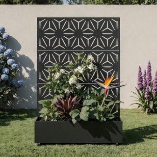 Modern Metal Outdoor Privacy Fence Screen with Planter Box - Bed Bath ...