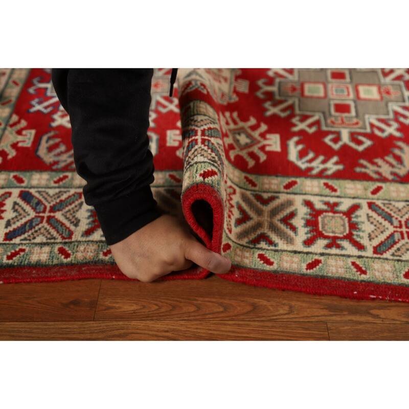 Red Kazak Foyer Rug Handmade Traditional Wool Carpet - 3'0"x 3'11"